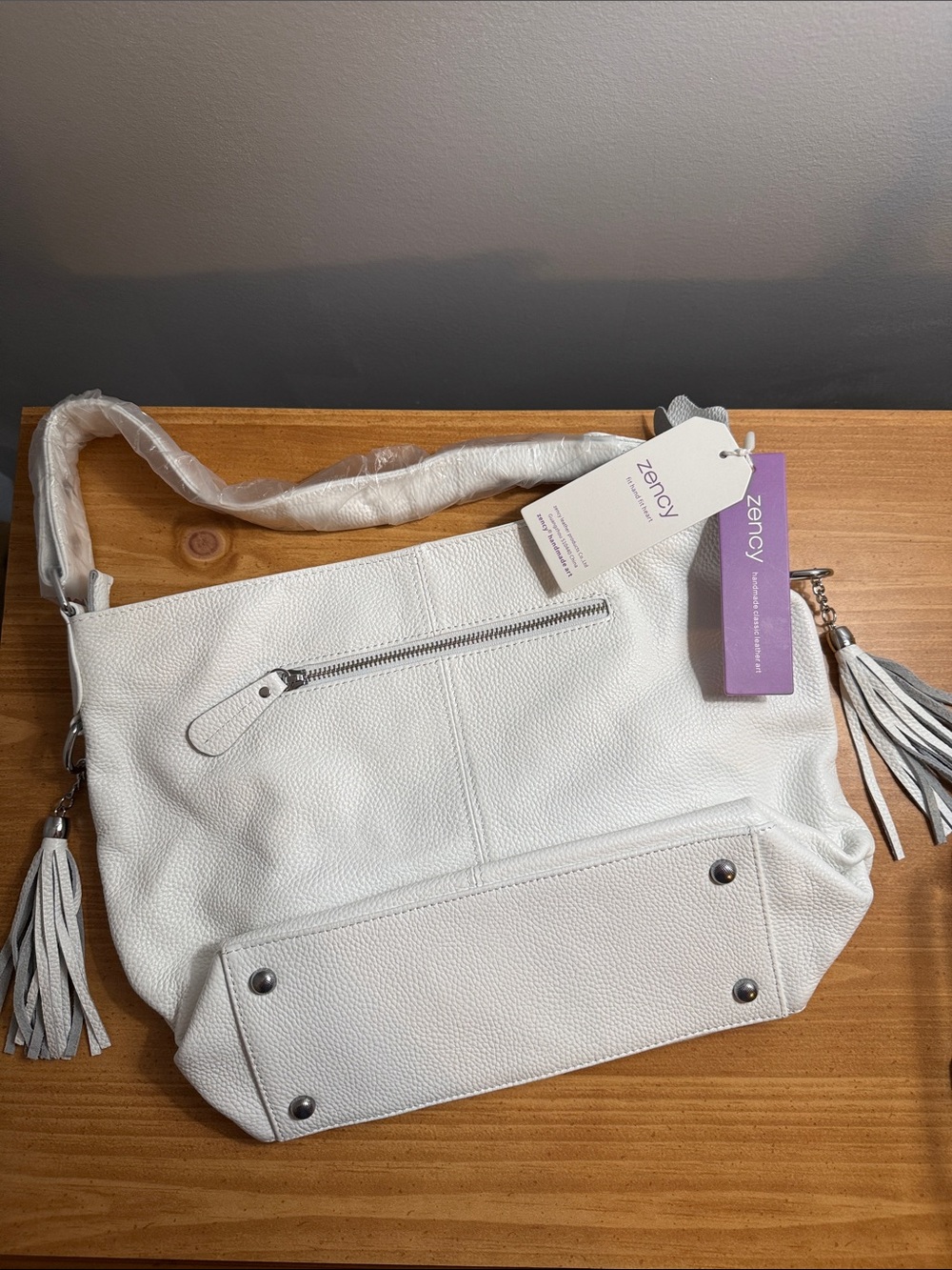 Zency White Leather Shoulder Bag